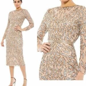 Mac Duggal 5521 Embellished Column Dress in Mocha, Size 20, New with Tag $498